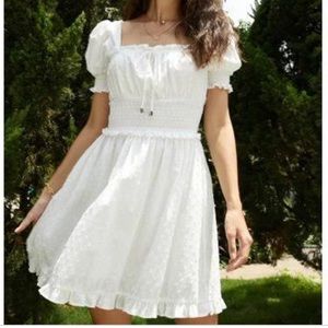 Women's Square Neck Puff Sleeve Shirred Waist Milkmaid Dress sz S